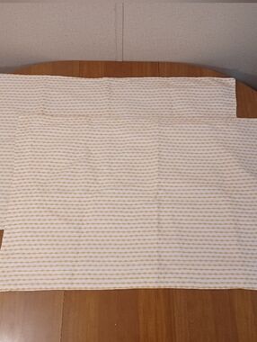 Embroidered Pillowcases White & Yellow/Gold Striped 100% Cotton (Lot Of 2)